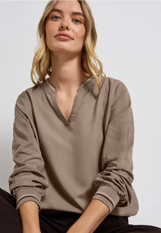 Thumbnail - Street One Frauen Split Neck Bluse mit Tape in Braun, Gr: 44