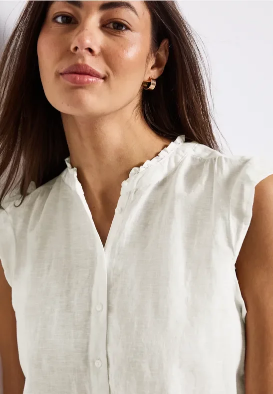 Thumbnail - Street One Frauen Leinenmix-Bluse mit Rüschen in Weiß, Gr: 46