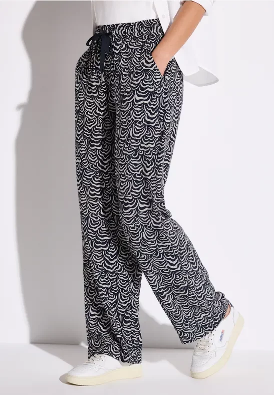 Thumbnail - Street One Frauen Gemusterte Wide Leg Hose in Blau, Gr: 38