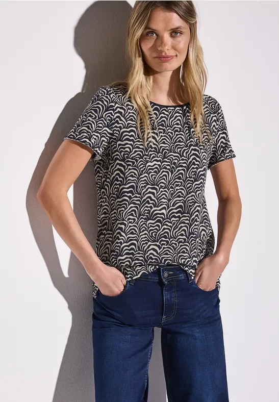 Thumbnail - Street One Frauen Gemustertes Shirt in Blau|Beige, Gr: 34