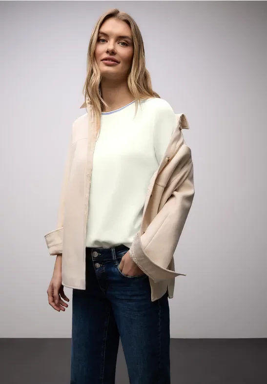 Street One Frauen T-Shirt mit Kontrastdetail in Weiß, Gr: 44