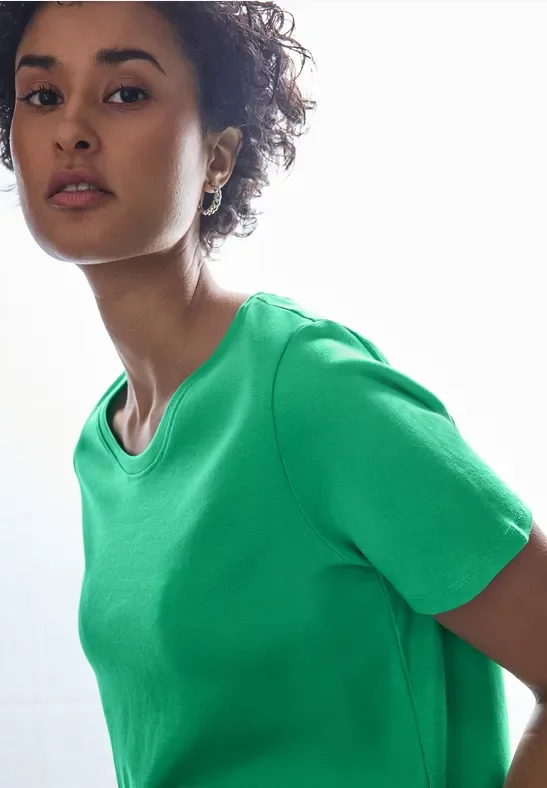 Street One Frauen Basic Rundhalsshirt in Grün, Gr: 34