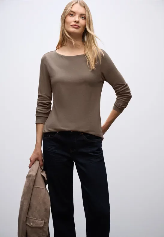 Street One Frauen Basic Langarmshirt in Braun, Gr: 42