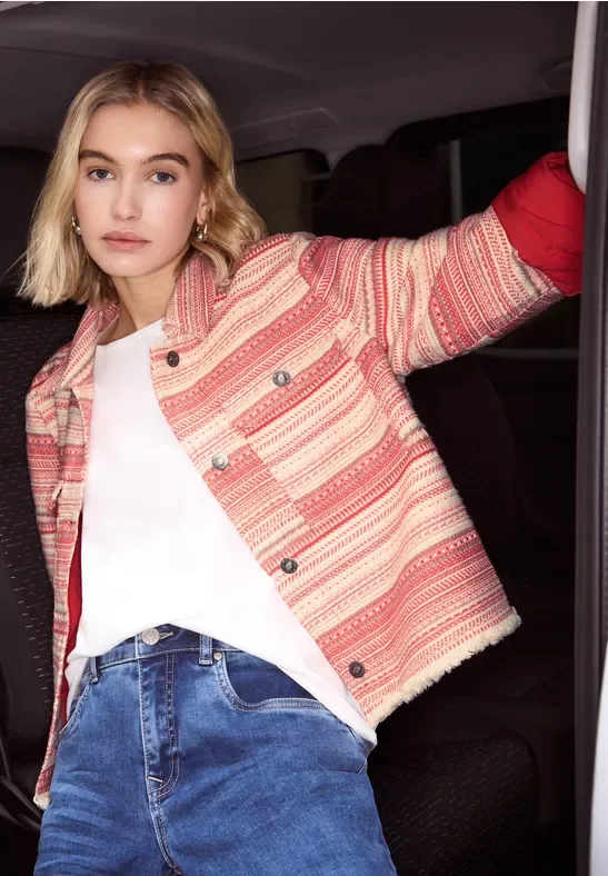 Street One Studio Frauen Jacke mit Streifen in Bouclé Qualität in Rot, Gr: 42