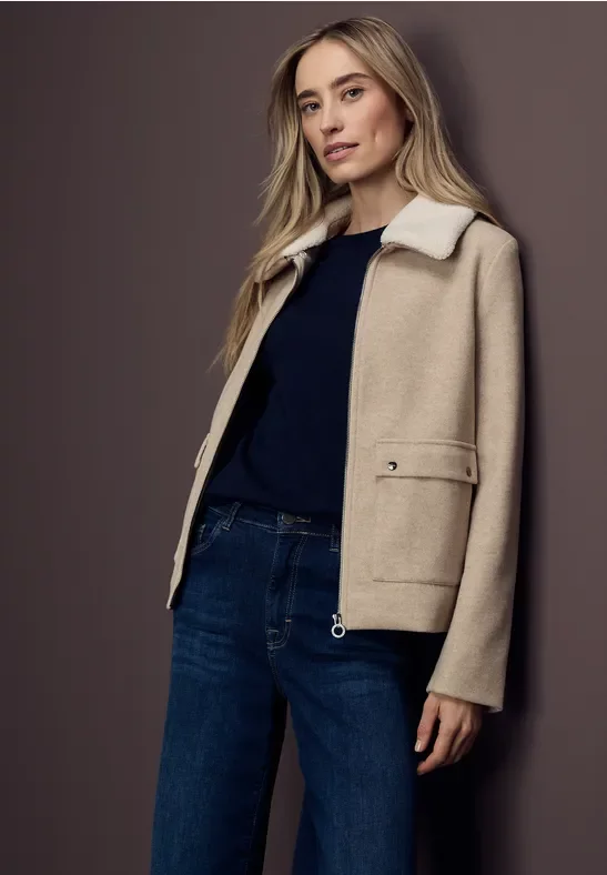 Thumbnail - Street One Frauen Jacke mit abnehmbarem Kragen in Beige, Gr: 36