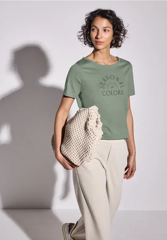 Street One Frauen T-Shirt mit Wording in Grün, Gr: 40