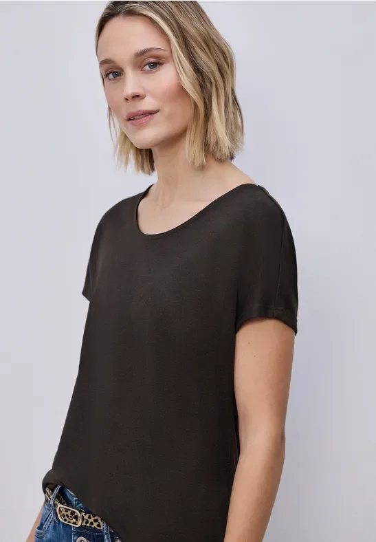 Street One Frauen Dropped Shoulder Shirt im Leinen-Look in Braun, Gr: 46