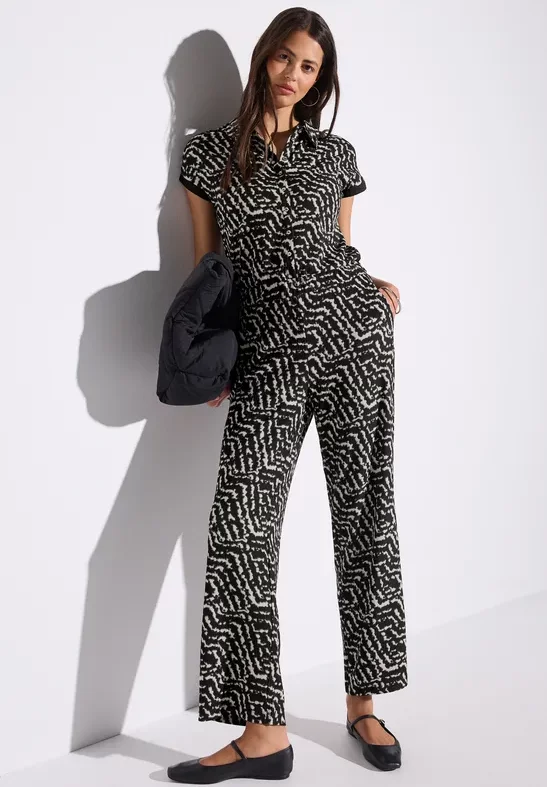 Street One Frauen Gemusterter Jumpsuit in Schwarz, Gr: 42