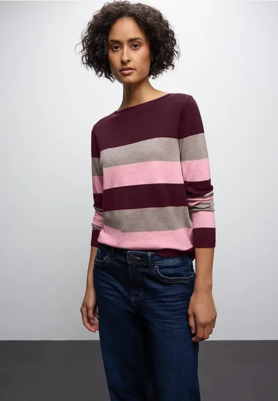 Street One Frauen Gestreifter Pullover in Rot, Gr: 34