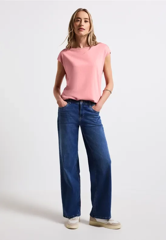 Street One Frauen Shirt mit U-Boot-Ausschnitt in Rosa, Gr: 36