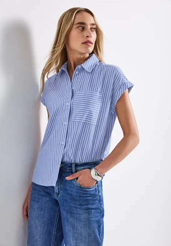 Thumbnail - Street One Frauen Hemdbluse mit Glitzerdetails in Blau, Gr: 42