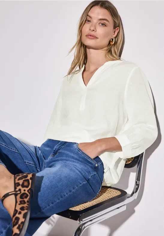 Thumbnail - Street One Frauen Leinenmix-Bluse in Unifarbe in Weiß, Gr: 38