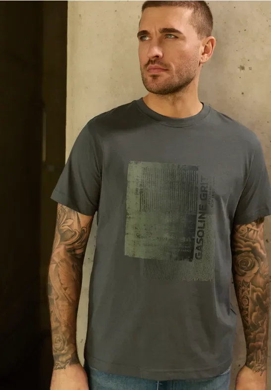 Street One MEN Männer T-Shirt mit Frontprint in Grau, Gr: XL