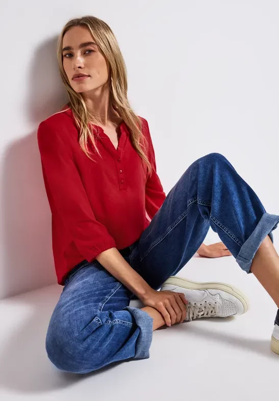 Street One Frauen Split Neck Jersey-Shirt in Rot, Gr: 42