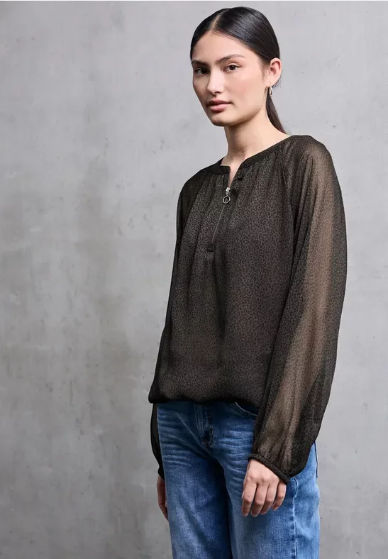 Thumbnail - Street One Studio Frauen Chiffon Leo-Bluse mit Zipper in Braun, Gr: 40