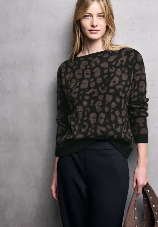 Thumbnail - Street One Studio Frauen Cosy Leo Pullover in Schwarz, Gr: 40