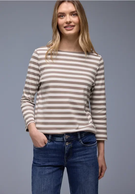 Street One Frauen Gestreiftes Shirt in Braun, Gr: 42