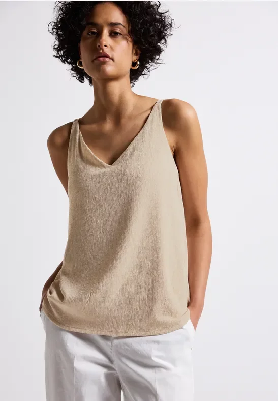 Street One Frauen Materialmix V-Neck Top in Beige, Gr: 34