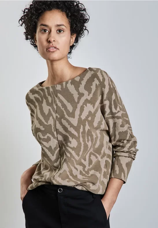 Street One Frauen Two-Tone Jaquard Shirt in Beige, Gr: 34