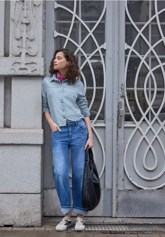 Street One Studio Frauen Hemdbluse mit Herzdetails in Blau, Gr: 46