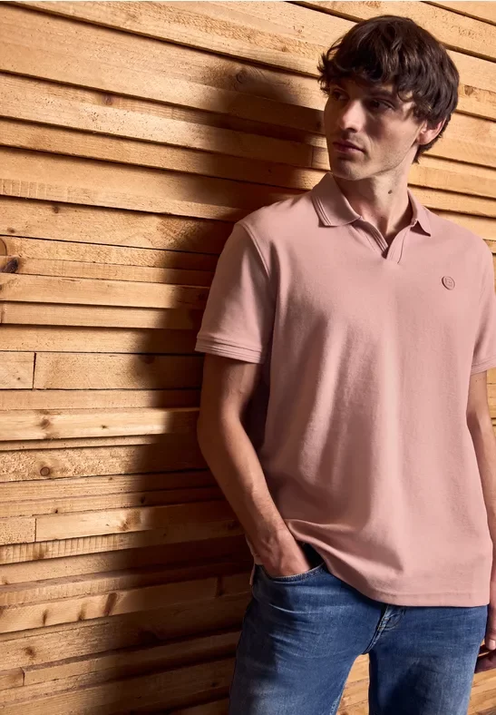 Thumbnail - Street One MEN Männer Poloshirt mit offenem Kragen in Rosa, Gr: M
