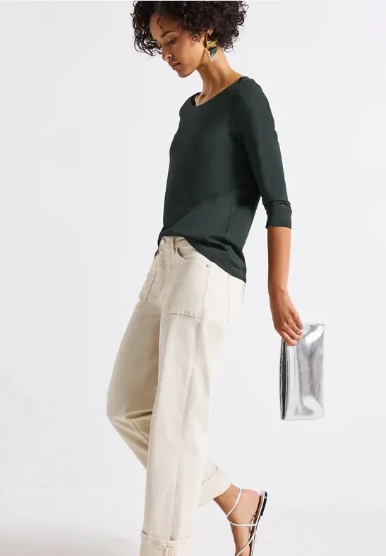 Street One Frauen Shirt mit U-Boot-Ausschnitt in Grün, Gr: 36