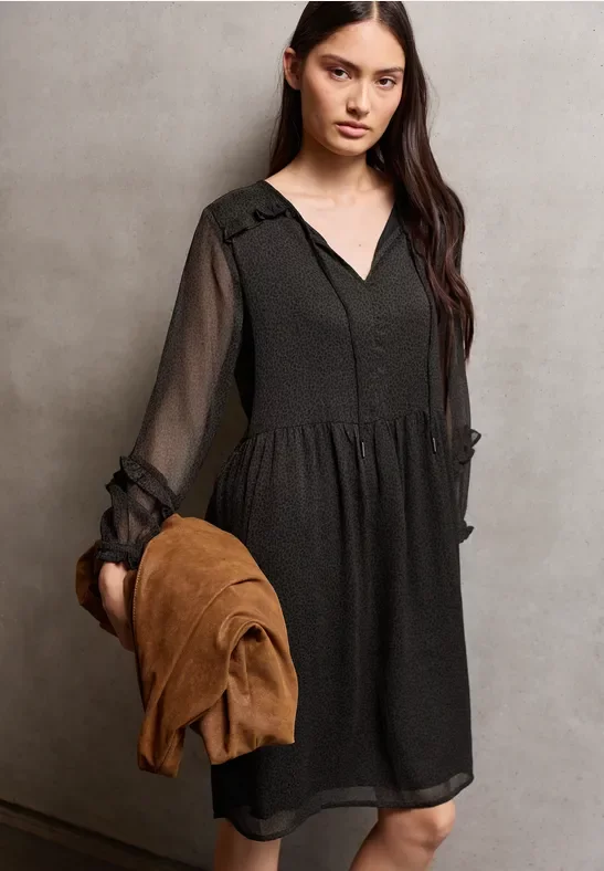 Street One Studio Frauen Gemustertes Chiffon-Kleid in Braun, Gr: 46