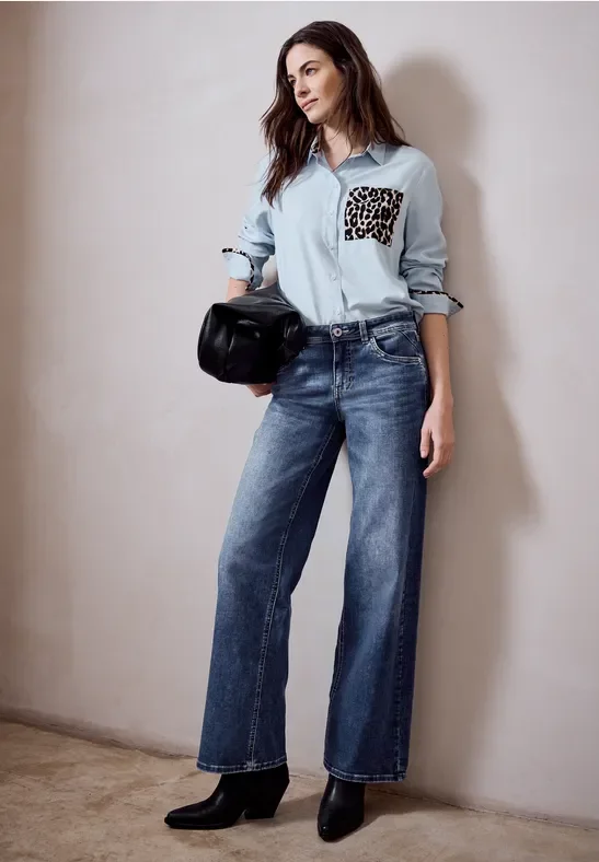 Street One Studio Frauen Wide Leg Jeans in Blau, Gr: 27