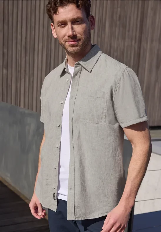 Street One MEN Männer Kurzarm Hemd aus Leinenmix in Braun, Gr: 3XL