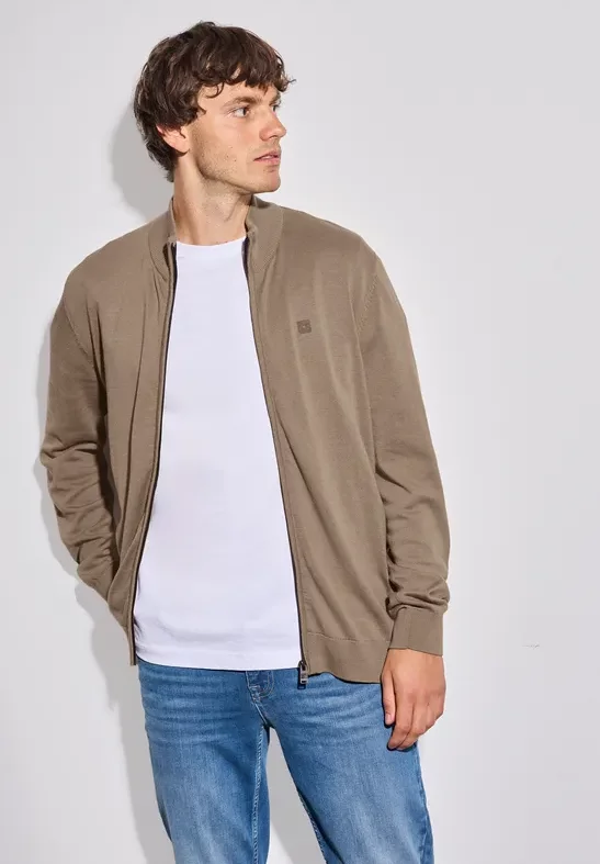 Thumbnail - Street One MEN Männer Basic Strickjacke mit Zipper in Braun, Gr: L