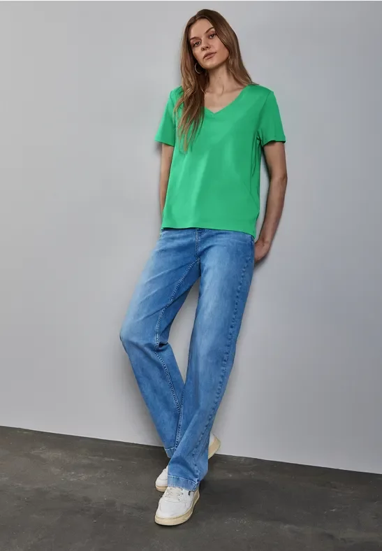 Street One Frauen Basic V-Neck Shirt in Grün, Gr: 44