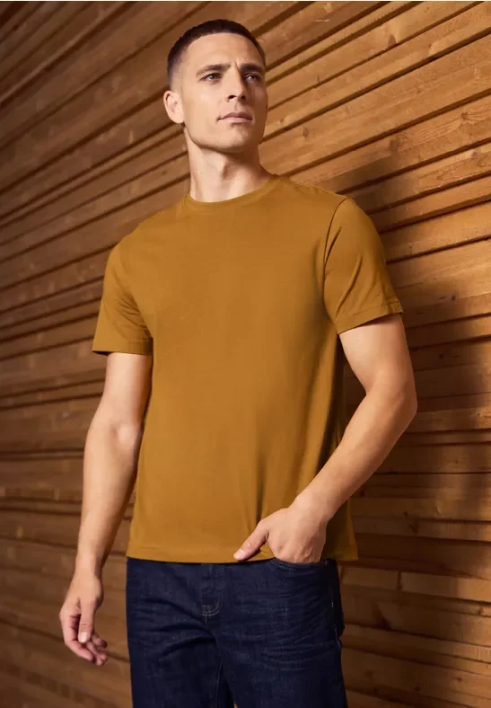 Street One MEN Männer Basic T-Shirt in Unifarbe in Gelb, Gr: S