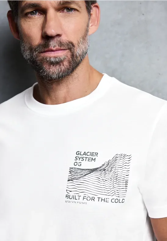 Street One MEN Männer Basic T-Shirt mit Chestprint in Weiß, Gr: XXL