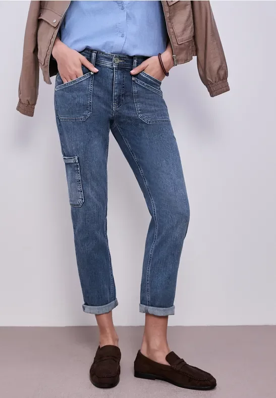 Street One Frauen Cargo Jeans in Blau, Gr: 29