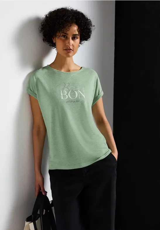 Thumbnail - Street One Frauen T-Shirt mit Wording in Grün, Gr: 34