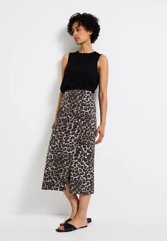 Street One Frauen Rock mit Leo-Muster in Schwarz, Gr: 46