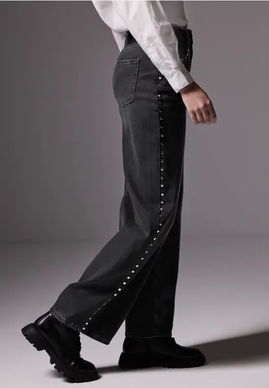 Street One Studio Frauen Wide Leg Jeans in Schwarz, Gr: 34