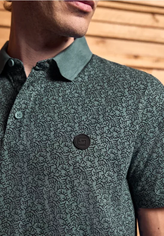 Street One MEN Männer Jersey Poloshirt mit Print in Grün, Gr: S