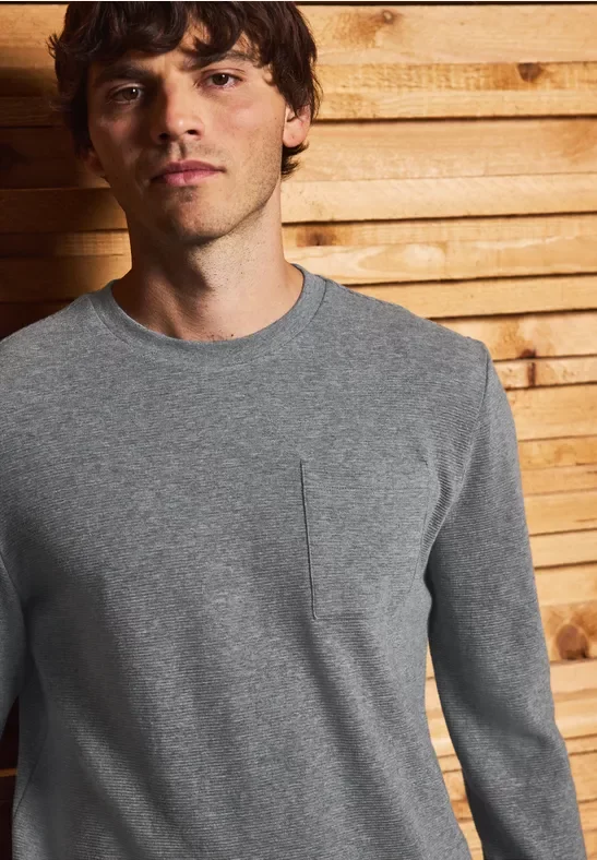 Street One MEN Männer Ottoman Langarmshirt in Grau, Gr: L