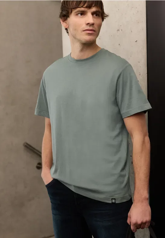 Street One MEN Männer Basic T-Shirt aus reiner Baumwolle in Grün, Gr: L