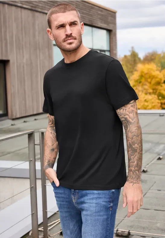 Street One MEN Männer 2 PACK Basic T-Shirts in Schwarz, Gr: L