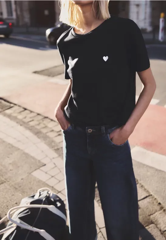 Street One Studio Frauen T-Shirt mit Rundhals und Embroidery in Schwarz, Gr: 34