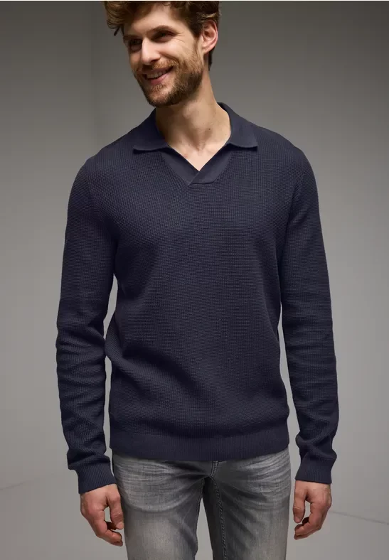 Street One MEN Männer Struktur-Poloshirt in Blau, Gr: M