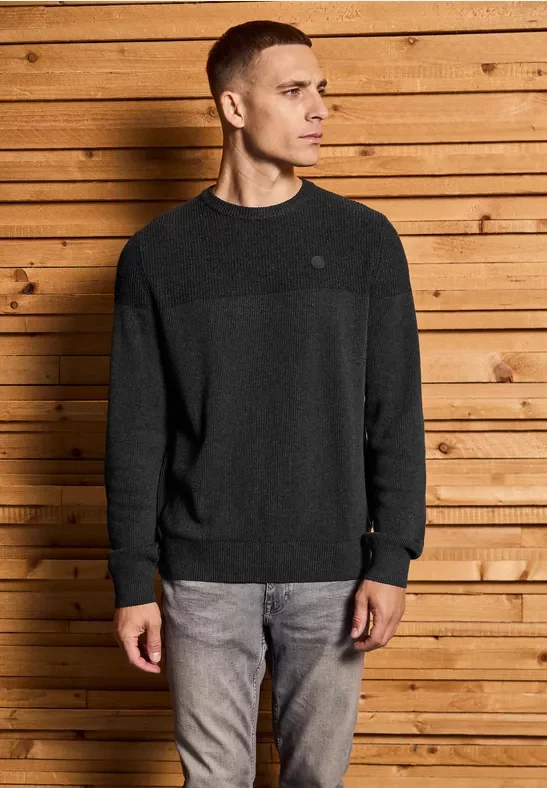 Thumbnail - Street One MEN Männer Pullover im Two-Tone Look in Grau, Gr: 3XL