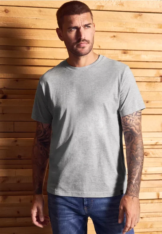 Thumbnail - Street One MEN Männer Basic T-Shirt in Unifarbe in Grau, Gr: S