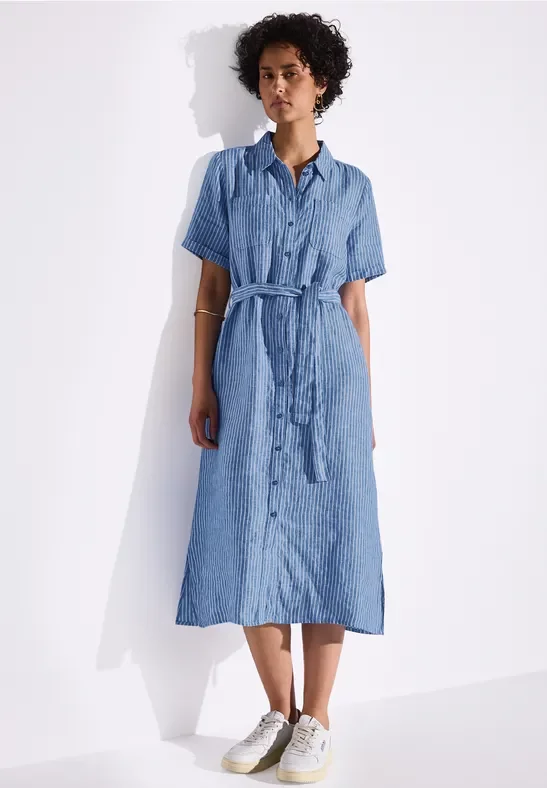 Street One Frauen Gestreiftes Leinenkleid in Blau, Gr: 44