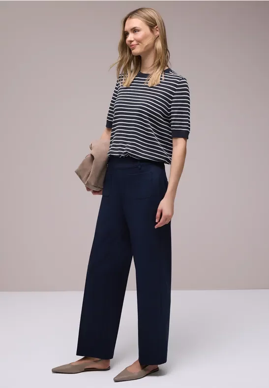 Street One Frauen Kurzarm Pullover mit Streifenmuster in Blau, Gr: 42