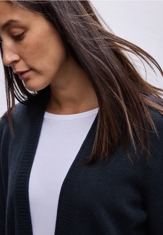 Street One Frauen Cosy Cardigan mit Rollkante in Blau, Gr: 42