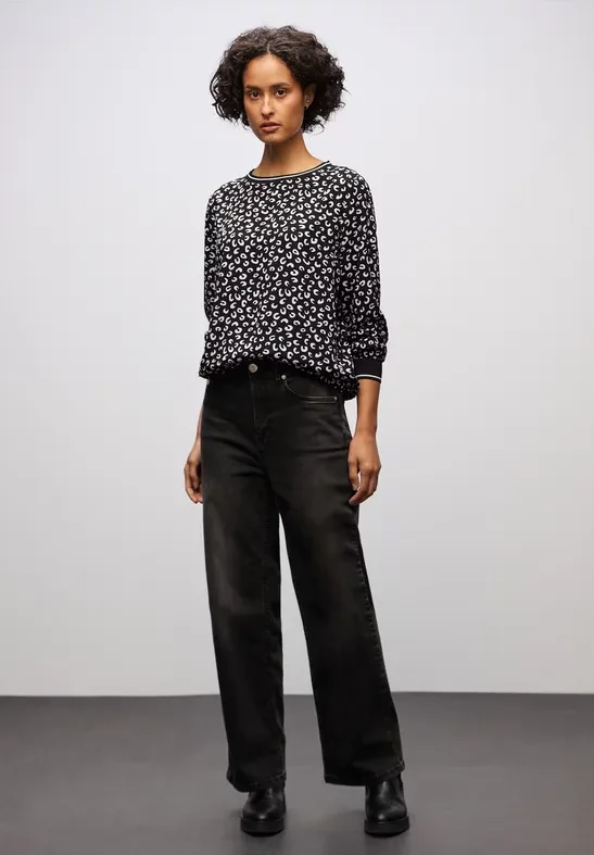 Thumbnail - Street One Frauen Print Bluse mit Tape Details in Schwarz, Gr: 40