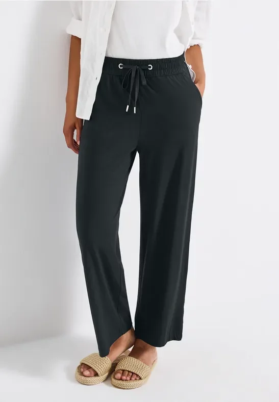 Street One Frauen Wide Leg Hose mit Jogg Bund in Grün, Gr: 46